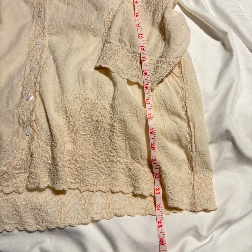 Spiaggia Dolce Women XL Natural Cream Embroidered Cotton Button Up Blouse Top - Picture 6 of 6